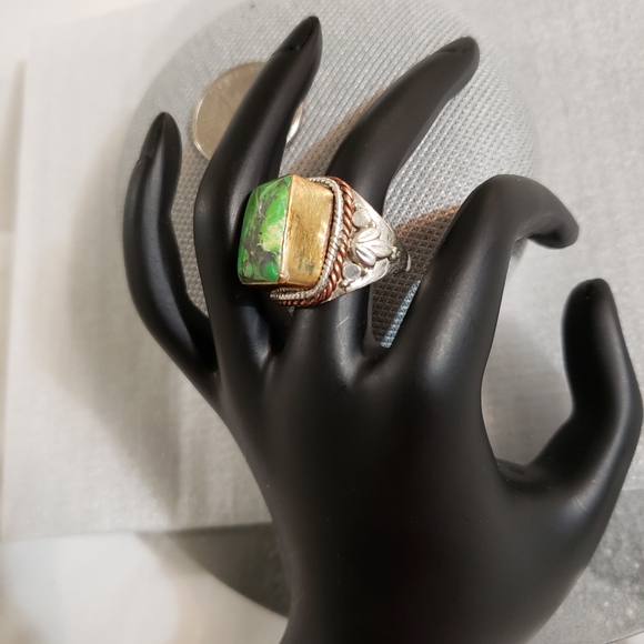 Sterling Silver Two-Tone Green Turquoise Ring - Picture 2 of 4